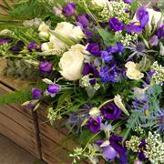 Purple and White Casket Spray