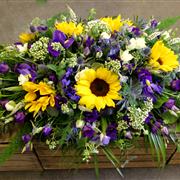 Sunflower and Purple Casket Spray